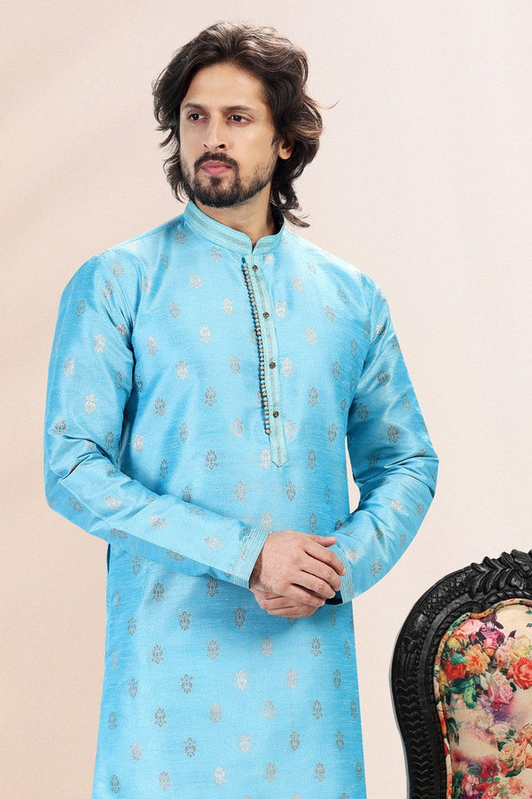 Amazing Blue Color Jacquard Fabric Kurta Pajama