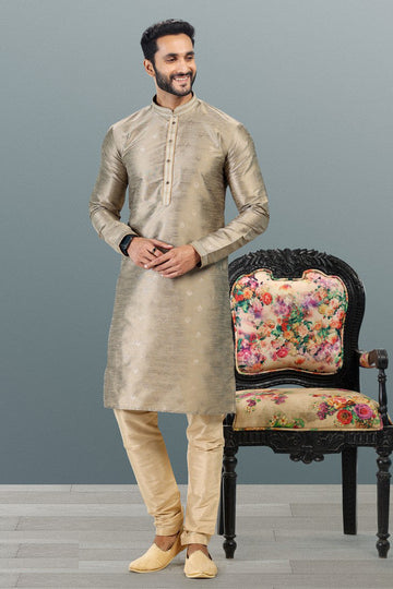 Amazing Beige Color Jacquard Fabric Kurta Pajama