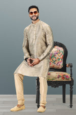 Amazing Beige Color Jacquard Fabric Kurta Pajama