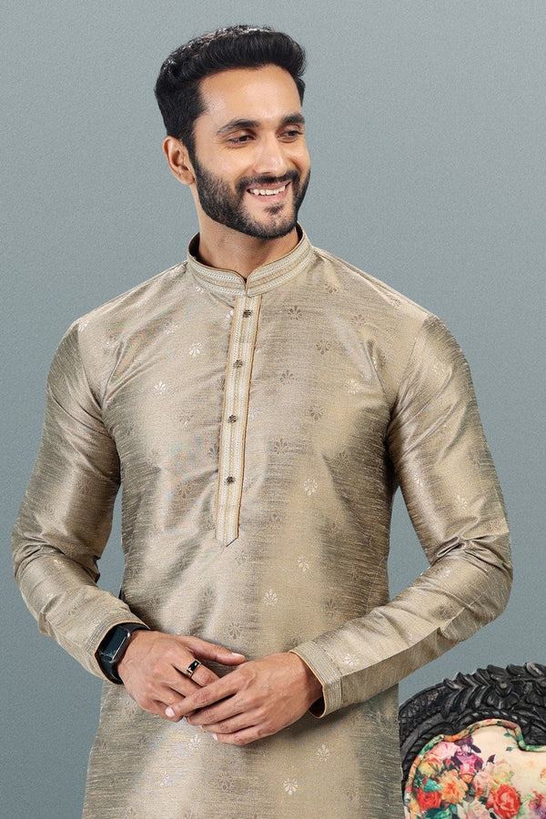 Amazing Beige Color Jacquard Fabric Kurta Pajama