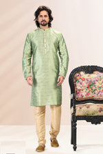 Amazing Green Color Jacquard Fabric Kurta Pajama