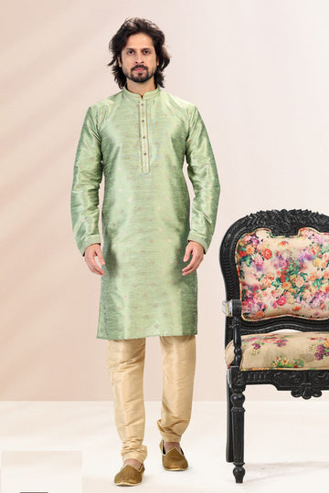Amazing Green Color Jacquard Fabric Kurta Pajama