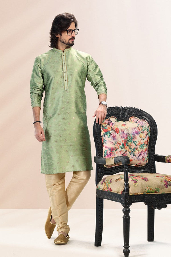 Amazing Green Color Jacquard Fabric Kurta Pajama