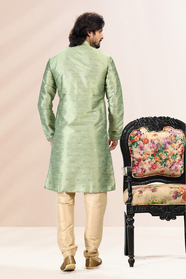 Amazing Green Color Jacquard Fabric Kurta Pajama