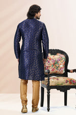 Amazing Navy Blue Color Jacquard Fabric Kurta Pajama