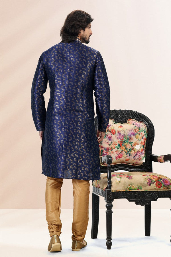Amazing Navy Blue Color Jacquard Fabric Kurta Pajama