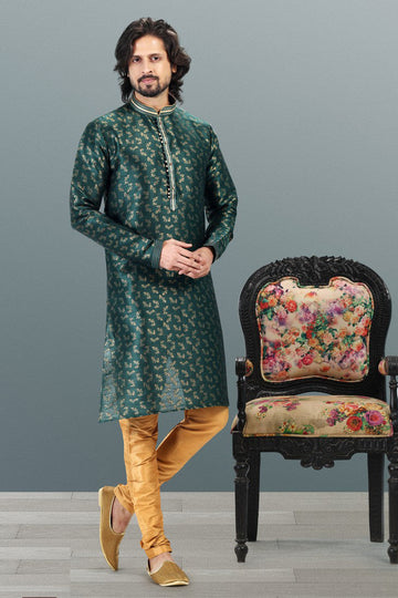Amazing Green Color Jacquard Fabric Kurta Pajama