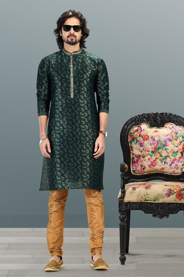 Amazing Green Color Jacquard Fabric Kurta Pajama