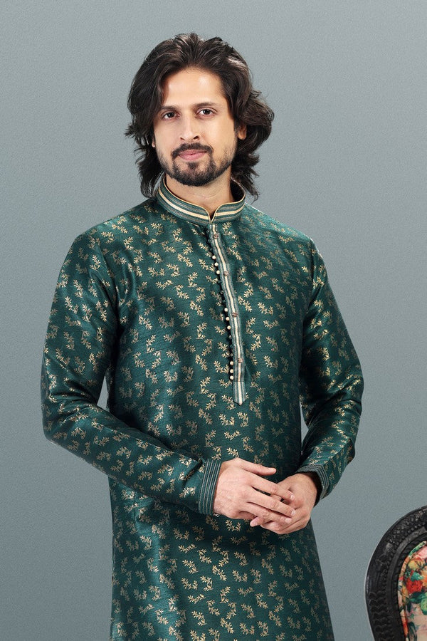 Amazing Green Color Jacquard Fabric Kurta Pajama