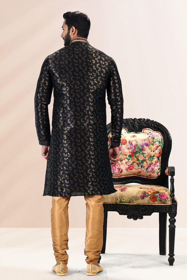 Amazing Black Color Jacquard Fabric Kurta Pajama