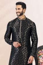 Amazing Black Color Jacquard Fabric Kurta Pajama