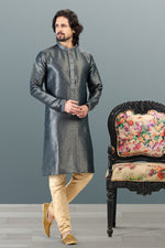 Amazing Grey Color Jacquard Fabric Kurta Pajama