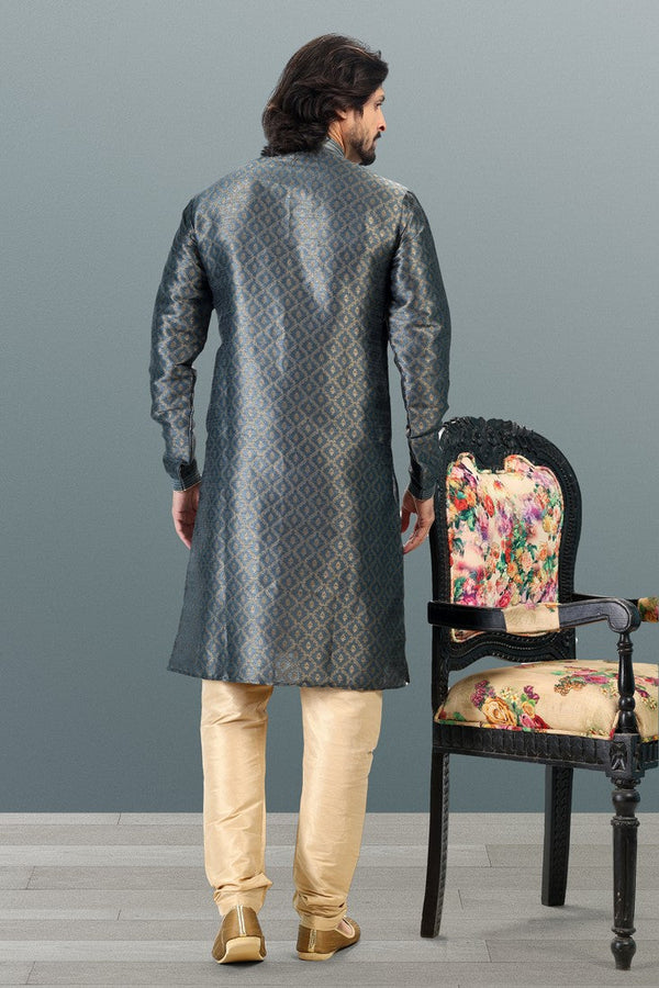 Amazing Grey Color Jacquard Fabric Kurta Pajama