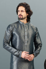Amazing Grey Color Jacquard Fabric Kurta Pajama