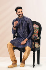 Amazing Navy Blue Color Jacquard Fabric Kurta Pajama