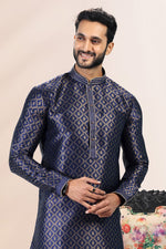 Amazing Navy Blue Color Jacquard Fabric Kurta Pajama