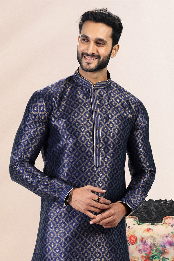 Amazing Navy Blue Color Jacquard Fabric Kurta Pajama