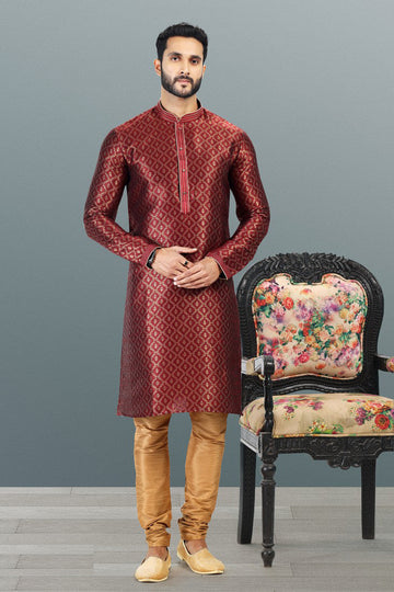 Amazing Maroon Color Jacquard Fabric Kurta Pajama