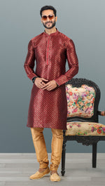 Amazing Maroon Color Jacquard Fabric Kurta Pajama