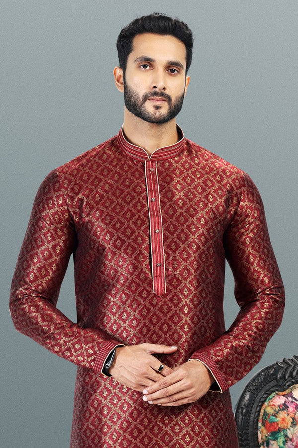 Amazing Maroon Color Jacquard Fabric Kurta Pajama
