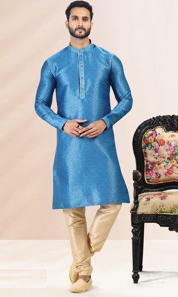 Amazing Blue Color Jacquard Fabric Kurta Pajama