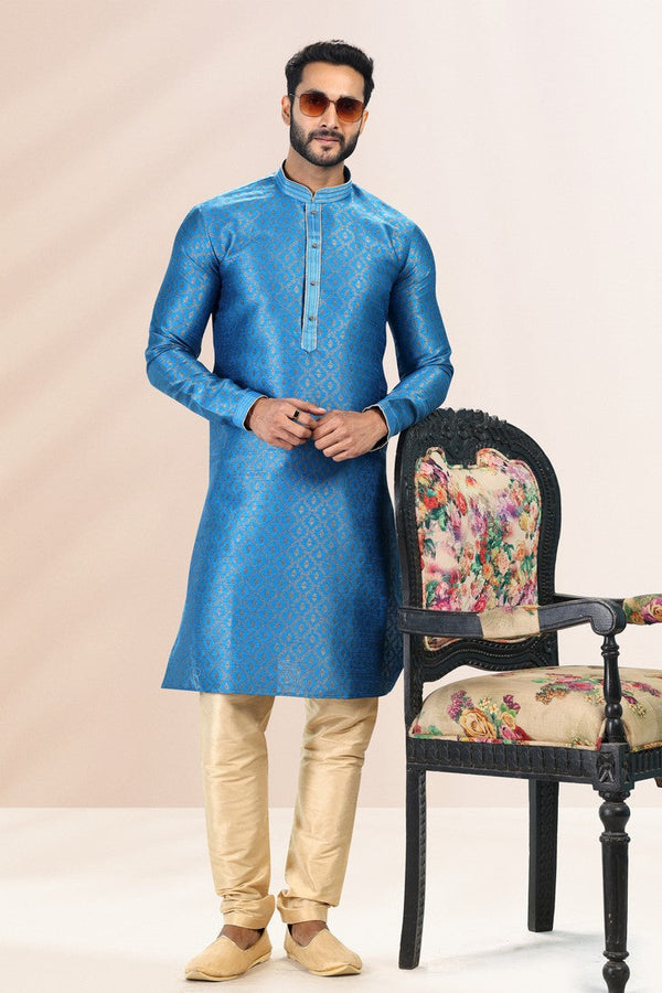 Amazing Blue Color Jacquard Fabric Kurta Pajama
