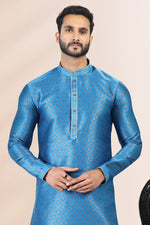 Amazing Blue Color Jacquard Fabric Kurta Pajama
