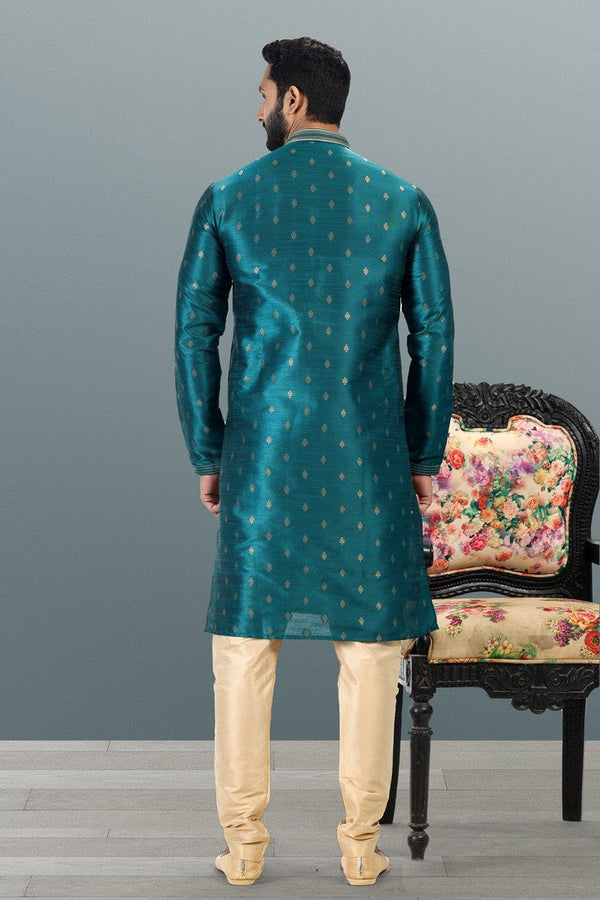 Amazing Teal Color Jacquard Fabric Kurta Pajama