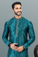 Amazing Teal Color Jacquard Fabric Kurta Pajama