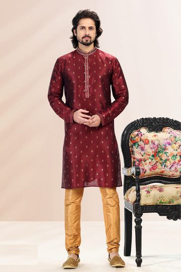 Amazing Maroon Color Jacquard Fabric Kurta Pajama