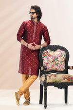 Amazing Maroon Color Jacquard Fabric Kurta Pajama