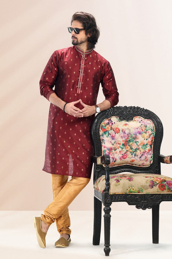 Amazing Maroon Color Jacquard Fabric Kurta Pajama