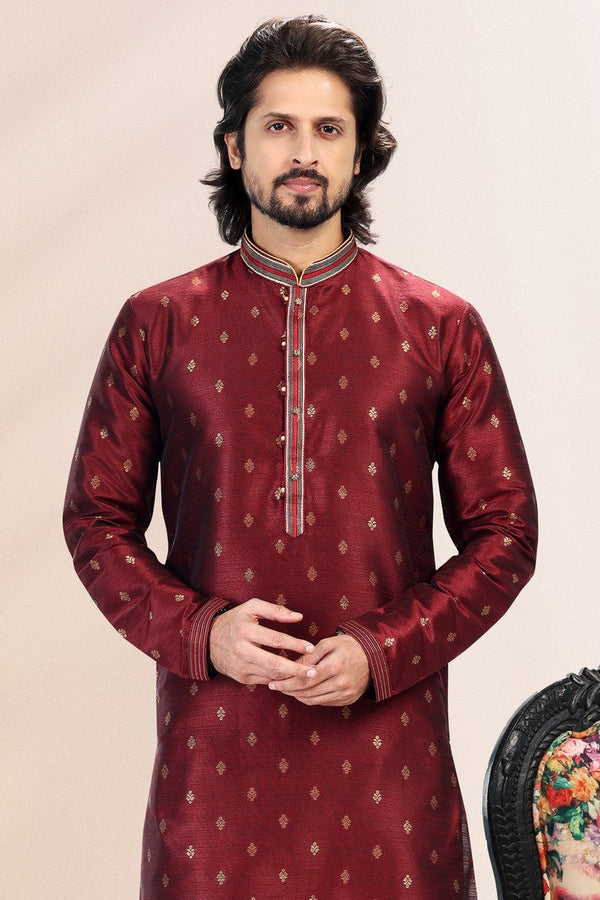 Amazing Maroon Color Jacquard Fabric Kurta Pajama