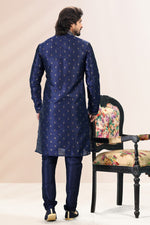 Amazing Navy Blue Color Jacquard Fabric Kurta Pajama