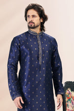 Amazing Navy Blue Color Jacquard Fabric Kurta Pajama