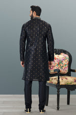 Amazing Black Color Jacquard Fabric Kurta Pajama