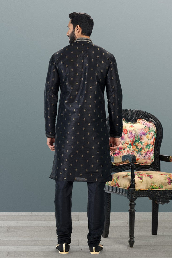 Amazing Black Color Jacquard Fabric Kurta Pajama