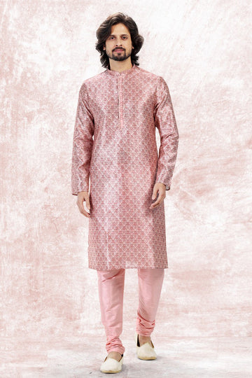 Amazing Pink Color Jacquard Fabric Kurta Pajama