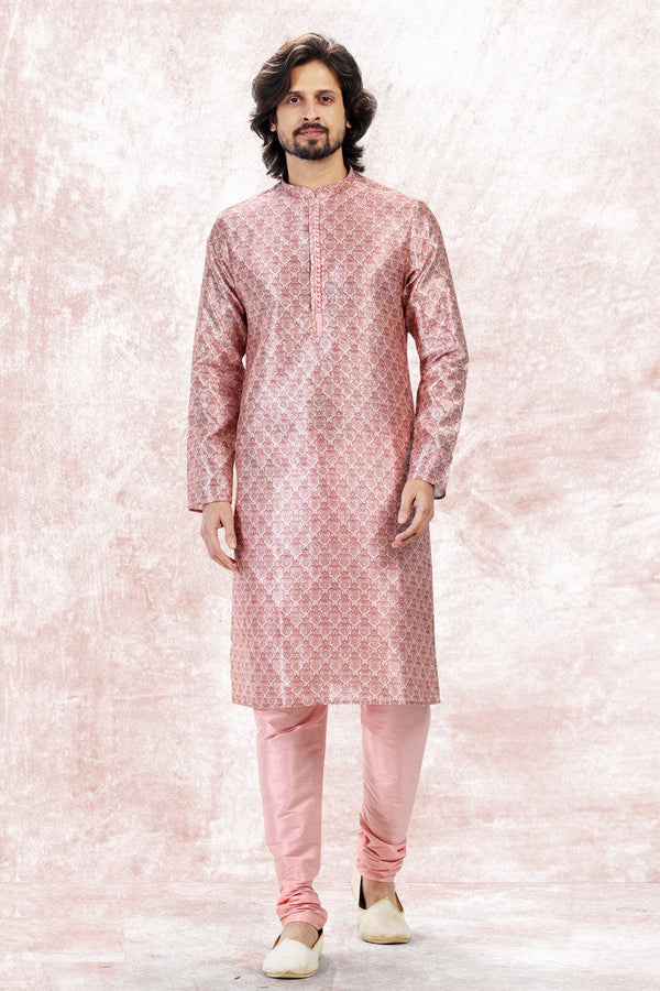 Amazing Pink Color Jacquard Fabric Kurta Pajama