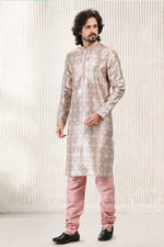 Amazing Beige Color Jacquard Fabric Kurta Pajama