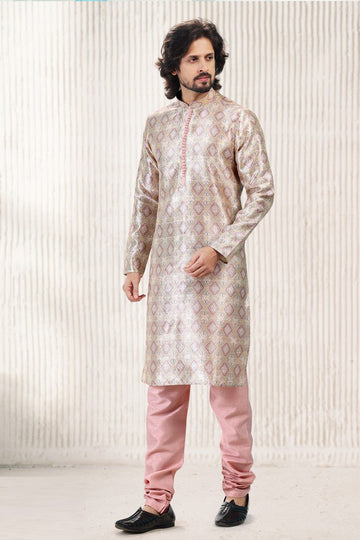 Amazing Beige Color Jacquard Fabric Kurta Pajama