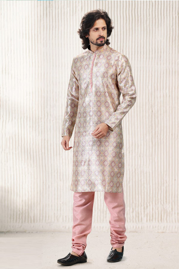 Amazing Beige Color Jacquard Fabric Kurta Pajama