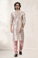 Amazing Beige Color Jacquard Fabric Kurta Pajama