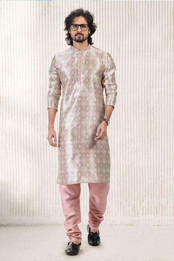 Amazing Beige Color Jacquard Fabric Kurta Pajama