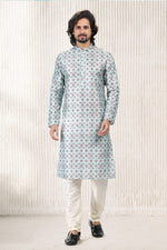 Amazing Aqua Color Jacquard Fabric Kurta Pajama