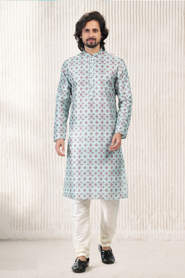 Amazing Aqua Color Jacquard Fabric Kurta Pajama