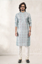 Amazing Aqua Color Jacquard Fabric Kurta Pajama