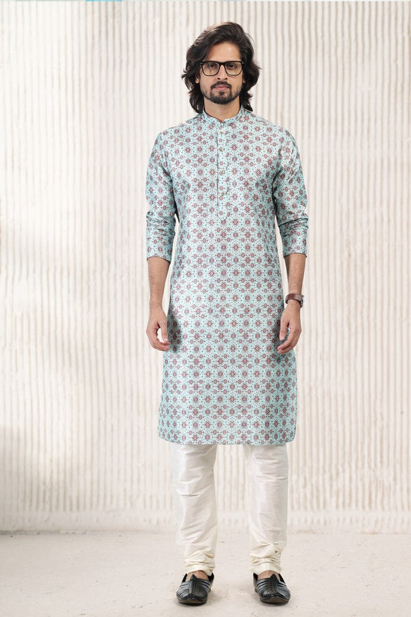 Amazing Aqua Color Jacquard Fabric Kurta Pajama