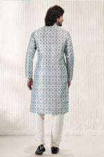Amazing Aqua Color Jacquard Fabric Kurta Pajama