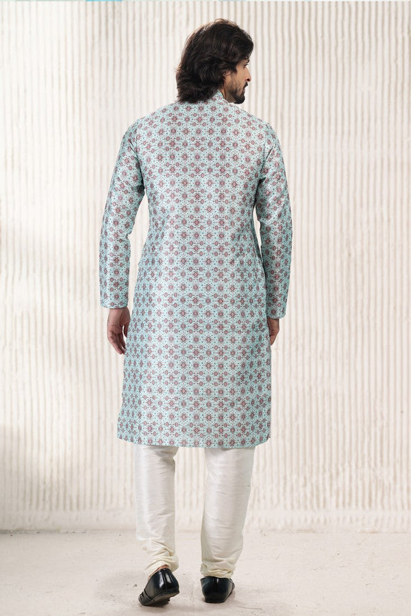 Amazing Aqua Color Jacquard Fabric Kurta Pajama